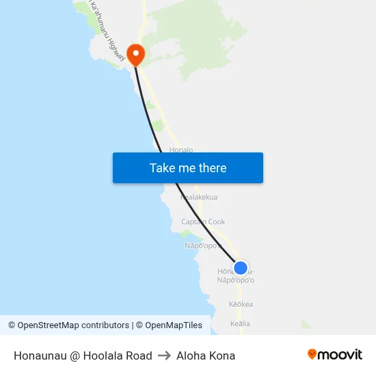 Honaunau @ Hoolala Road to Aloha Kona map