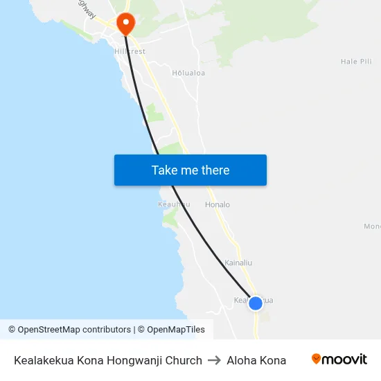 Kealakekua Kona Hongwanji Church to Aloha Kona map