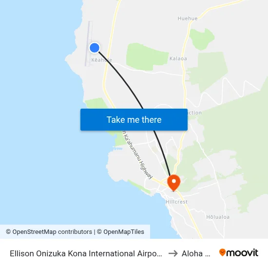 Ellison Onizuka Kona International Airport at Keahole to Aloha Kona map