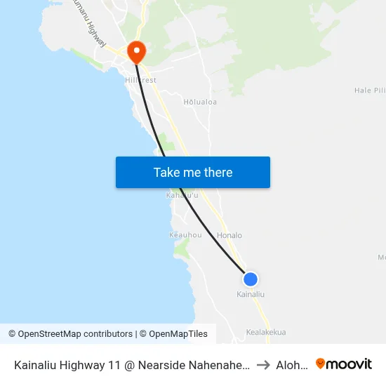 Kainaliu Highway 11 @ Nearside Nahenahe Loop (Across Teshima's Restaurant) to Aloha Kona map