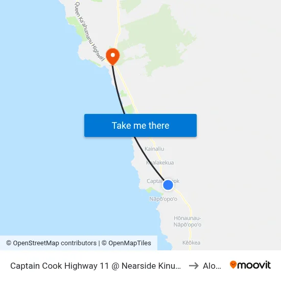 Captain Cook Highway 11 @ Nearside Kinue Road (Across Rodney Yano Memorial Hall) to Aloha Kona map