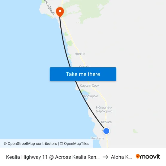 Kealia Highway 11 @ Across Kealia Ranch Store to Aloha Kona map