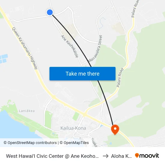 West Hawai'I Civic Center @ Ane Keohokalole Hwy to Aloha Kona map