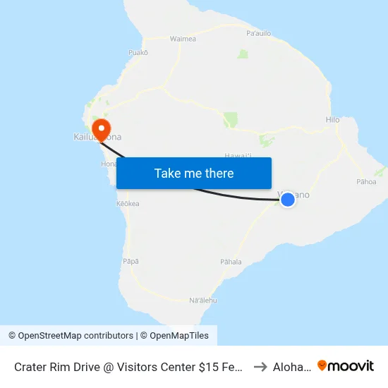 Crater Rim Drive @ Visitors Center $15 Fee Paid To the Park Required to Aloha Kona map