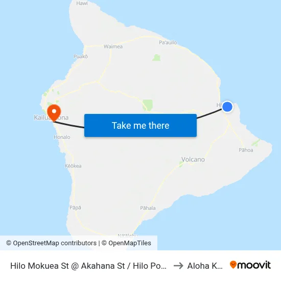 Hilo Mokuea St @ Akahana St / Hilo Post Office to Aloha Kona map