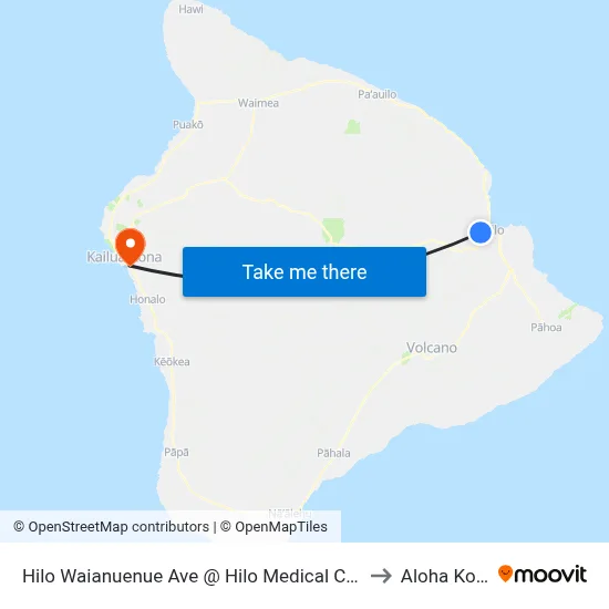 Hilo Waianuenue Ave @ Hilo Medical Center to Aloha Kona map