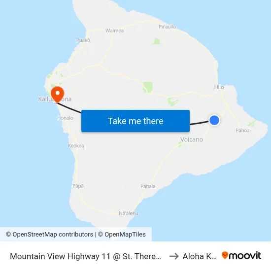 Mountain View Highway 11 @ St. Theresa's Church to Aloha Kona map