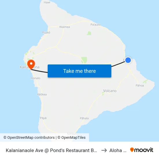 Hilo, KalanianaʻOle Ave @ Pond's Restaurant Before Banyan Way to Aloha Kona map
