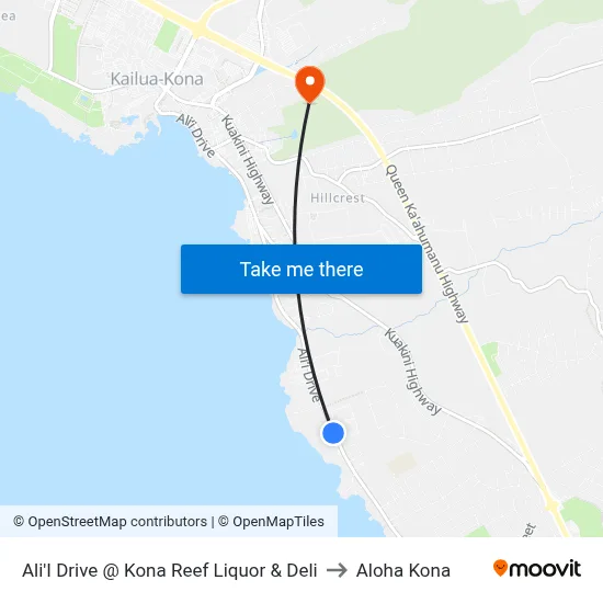 Ali'I Drive @ Kona Reef Liquor & Deli to Aloha Kona map