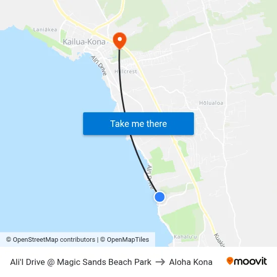 Ali'I Drive @ Magic Sands Beach Park to Aloha Kona map