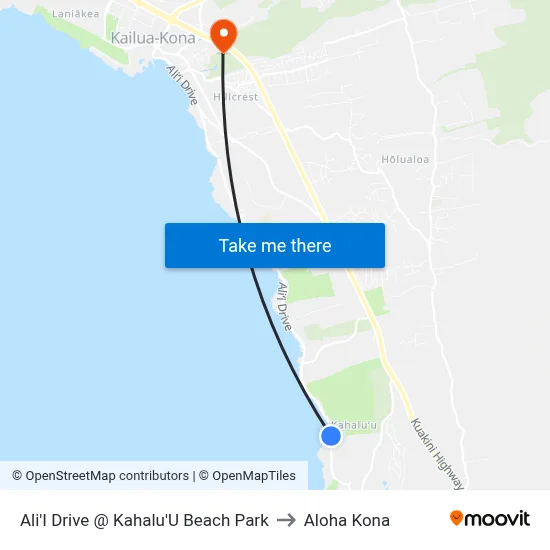 Ali'I Drive @ Kahalu'U Beach Park to Aloha Kona map