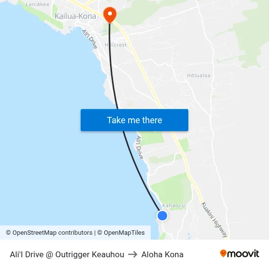 Ali'I Drive @ Outrigger Keauhou to Aloha Kona map