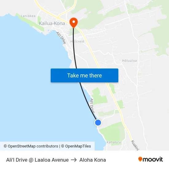 AliʻI Dr @ LaʻAloa Ave to Aloha Kona map