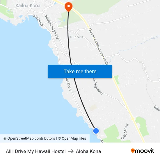 AliʻI Dr @ Nearside Of Royal Poinciana Dr (My Hawaii Hostel) to Aloha Kona map