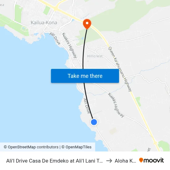 Ali'I Drive Casa De Emdeko at Ali'I Lani Townhomes to Aloha Kona map