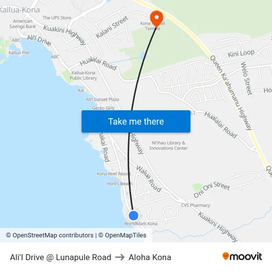 Ali'I Drive @ Lunapule Road to Aloha Kona map