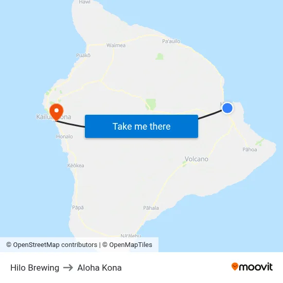 Hilo Brewing to Aloha Kona map