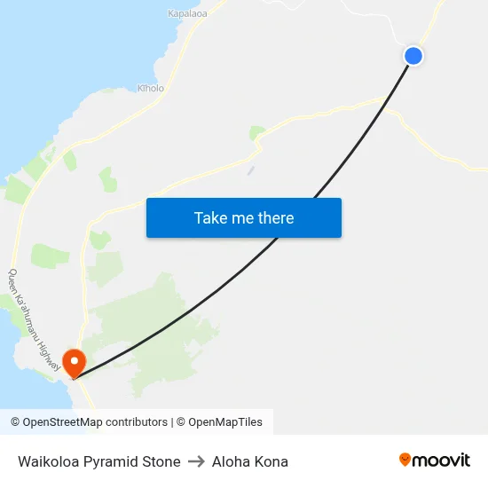 Waikoloa Pyramid Stone to Aloha Kona map