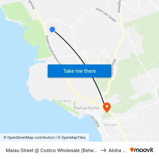 Maiau Street @ Costco Wholesale (Between Driveways) to Aloha Kona map