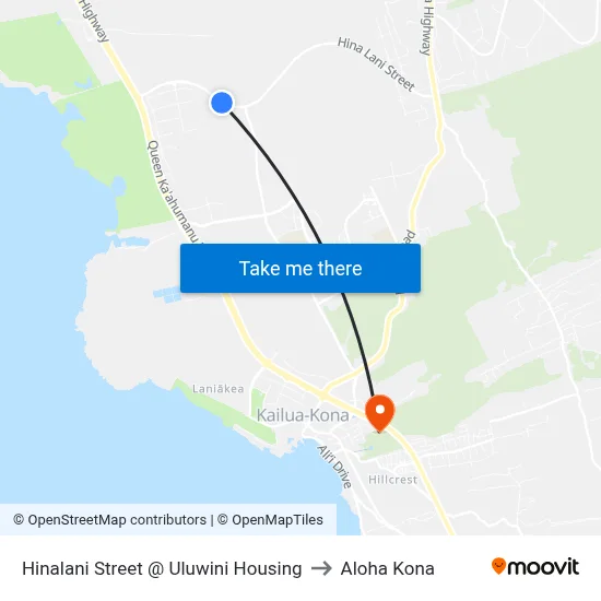 Hinalani Street @ Uluwini Housing to Aloha Kona map