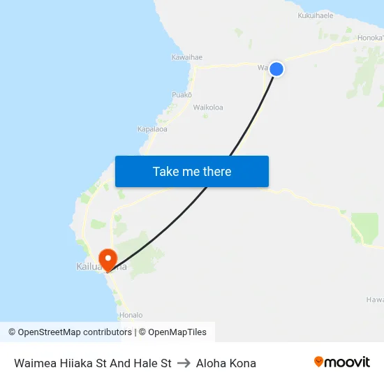 Waimea Hiiaka St And Hale St to Aloha Kona map