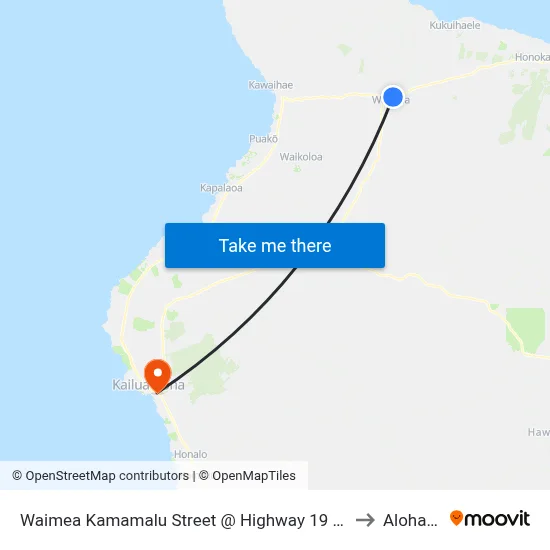 Waimea Kamamalu Street @ Highway 19 (Waimea Civic Center) to Aloha Kona map