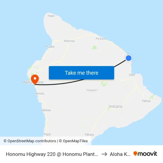 Hwy 220 @ Honomū Plantation Store to Aloha Kona map