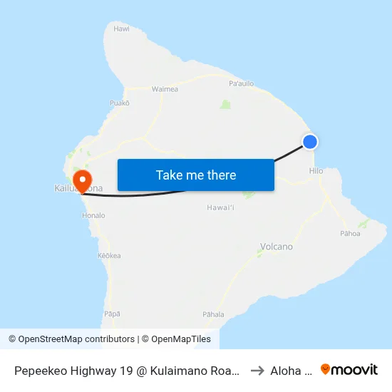 Pepeekeo Highway 19 @ Kulaimano Road (U.S. Post Office) to Aloha Kona map