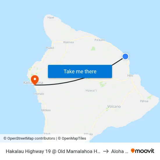Hakalau Highway 19 @ Old Mamalahoa Highway at (Overpass) to Aloha Kona map