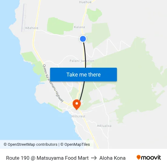 Route 190 @ Matsuyama Food Mart to Aloha Kona map