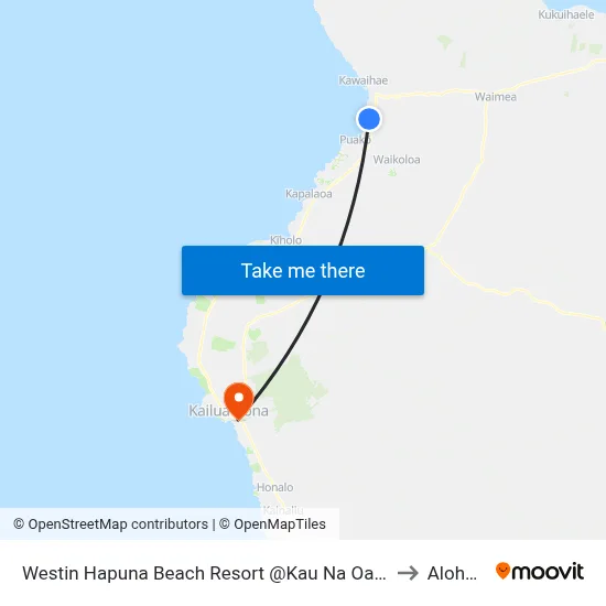 Westin Hapuna Beach Resort @Kau Na Oa Dr (Employee Parking Area) to Aloha Kona map