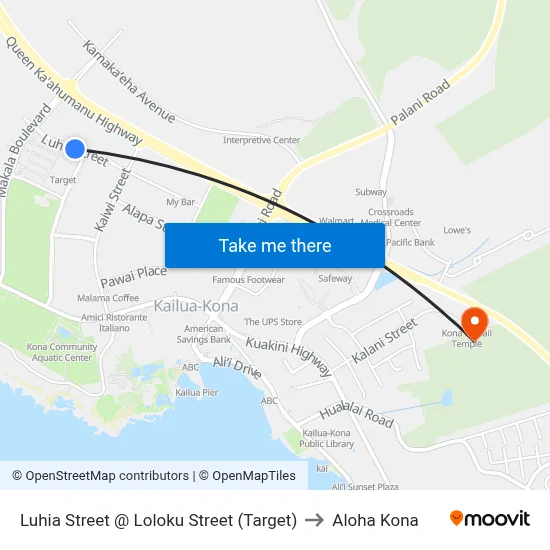 Luhia Street @ Loloku Street (Target) to Aloha Kona map