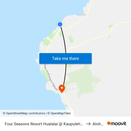 Four Seasons Resort Hualalai @ Kaupulehu Dr (Employee Parking Lot C) to Aloha Kona map