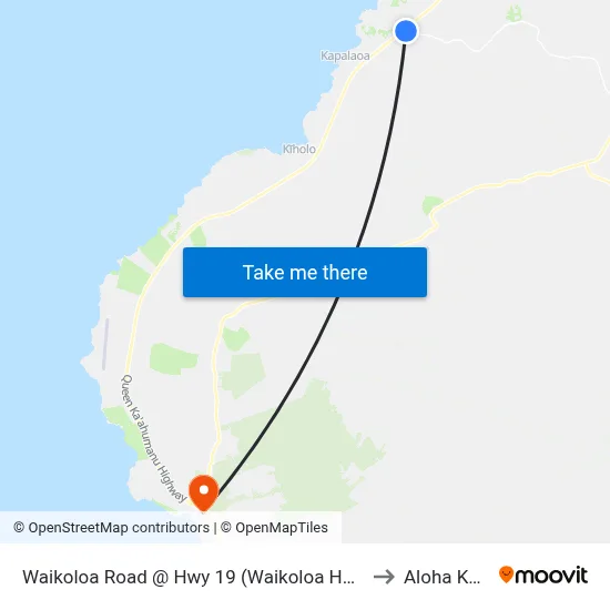 Waikoloa Road @ Hwy 19 (Waikoloa Heliport) to Aloha Kona map