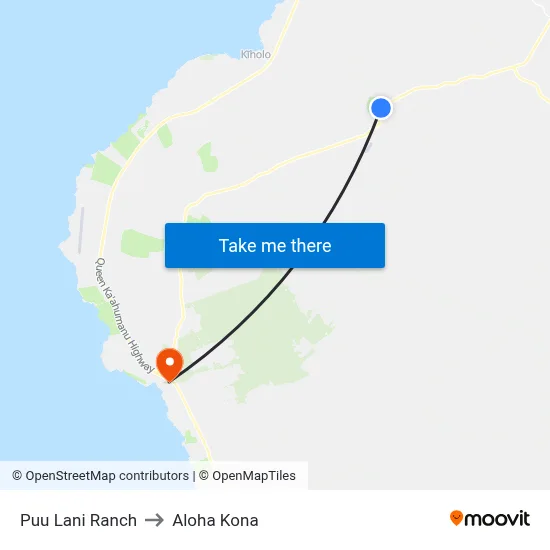 Puu Lani Ranch to Aloha Kona map
