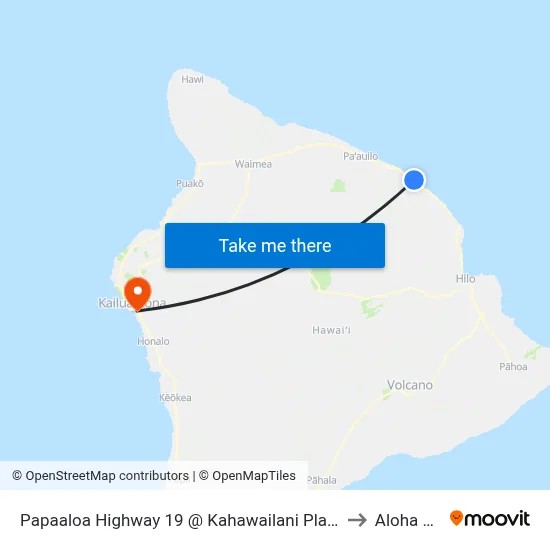 Papaaloa Highway 19 @ Kahawailani Place (Overpass) to Aloha Kona map