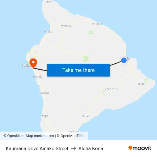 Kaumana Drive Ainako Street to Aloha Kona map