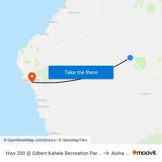 Hwy 200 @ Gilbert Kahele Recreation Park (At Flag Poles) to Aloha Kona map