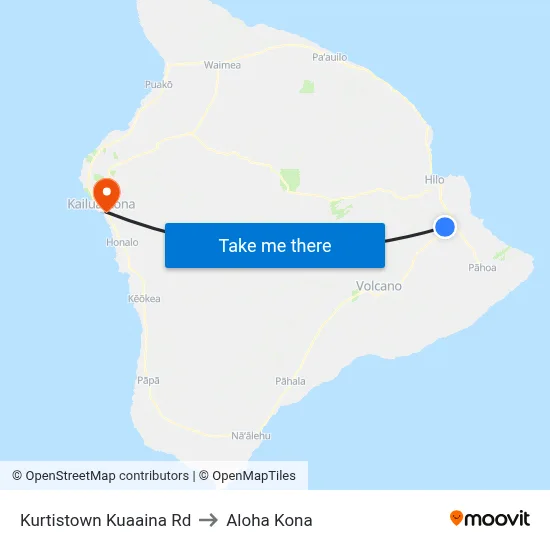 Kurtistown Kuaaina Rd to Aloha Kona map