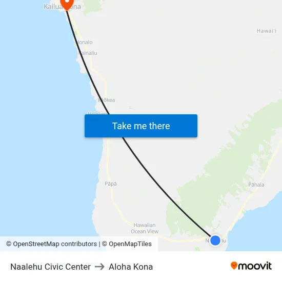 Naalehu Civic Center to Aloha Kona map