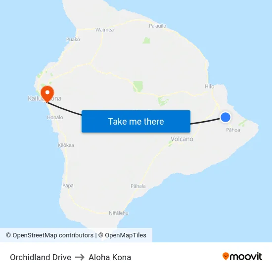 Orchidland Drive to Aloha Kona map