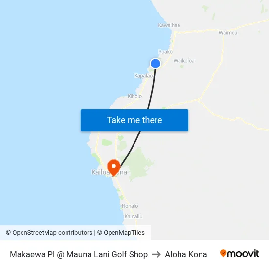 Makaewa Pl @ Mauna Lani Golf Shop to Aloha Kona map