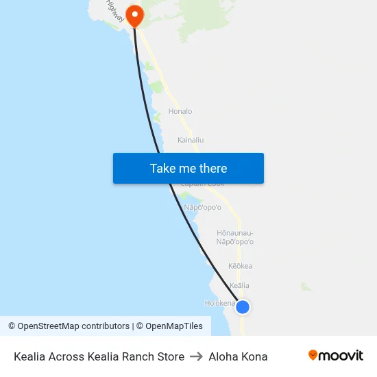 Kealia Across Kealia Ranch Store to Aloha Kona map