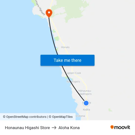 Honaunau Higashi Store to Aloha Kona map