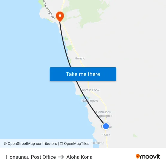 Honaunau Post Office to Aloha Kona map