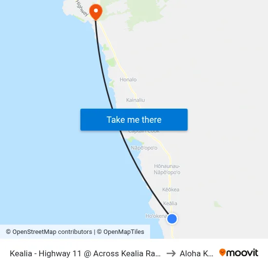 Kealia - Highway 11 @ Across Kealia Ranch Store to Aloha Kona map