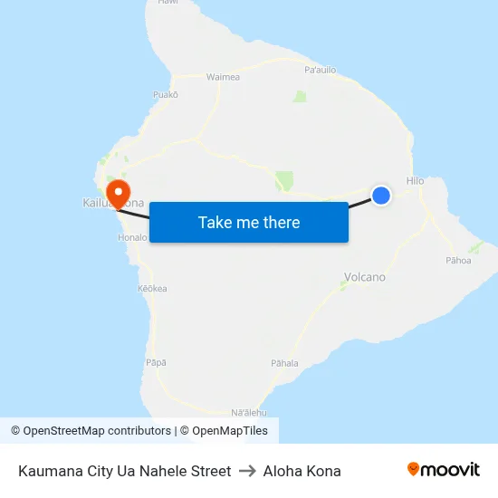Kaumana City Ua Nahele Street to Aloha Kona map