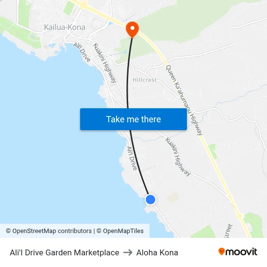 Ali'I Drive Garden Marketplace to Aloha Kona map