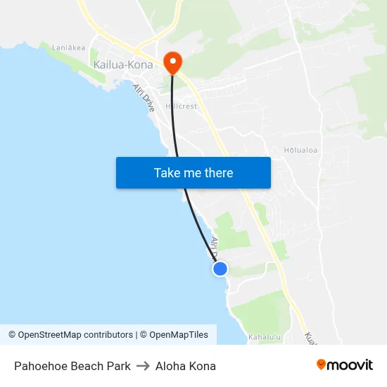 Pahoehoe Beach Park to Aloha Kona map