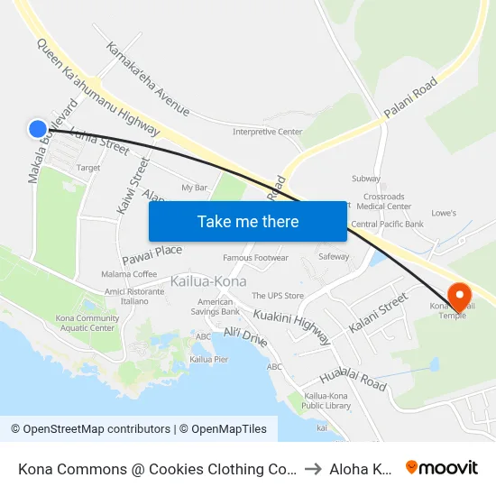 Kona Commons @ Cookies Clothing Company to Aloha Kona map